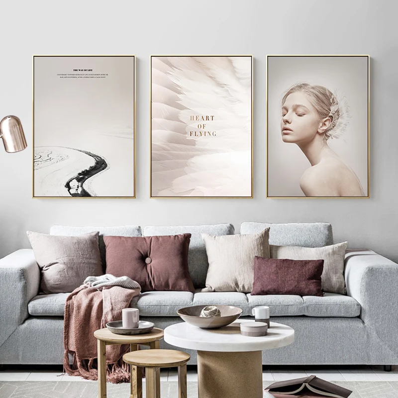 

Modern Feather angel white canvas painting posters and print nordic decor wall art pictures for living room bedroom aisle studio