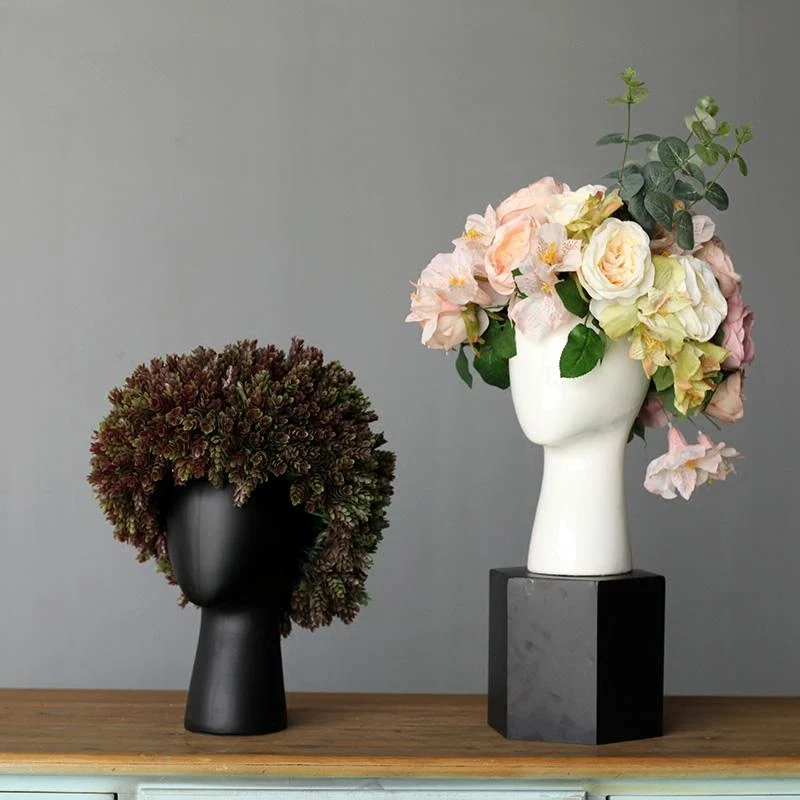 Creative Human Head White Black Decorative Bastract Ceramic Vase without Flower Home Model Room Decoration Ornaments