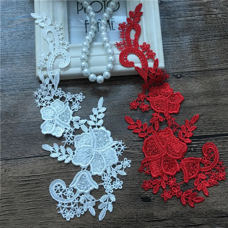 

( 4pcs=2pairs/lot ) DIY Material Colors Polyester Embroidery Lace Applique Wedding Lace patch