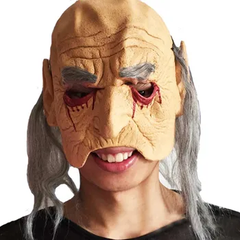 

Halloween Half Face Mask Scary Bloody Latex Clown Masks Grey Wig Cosplay Horror Masquerade Adult Ghost Party For Props