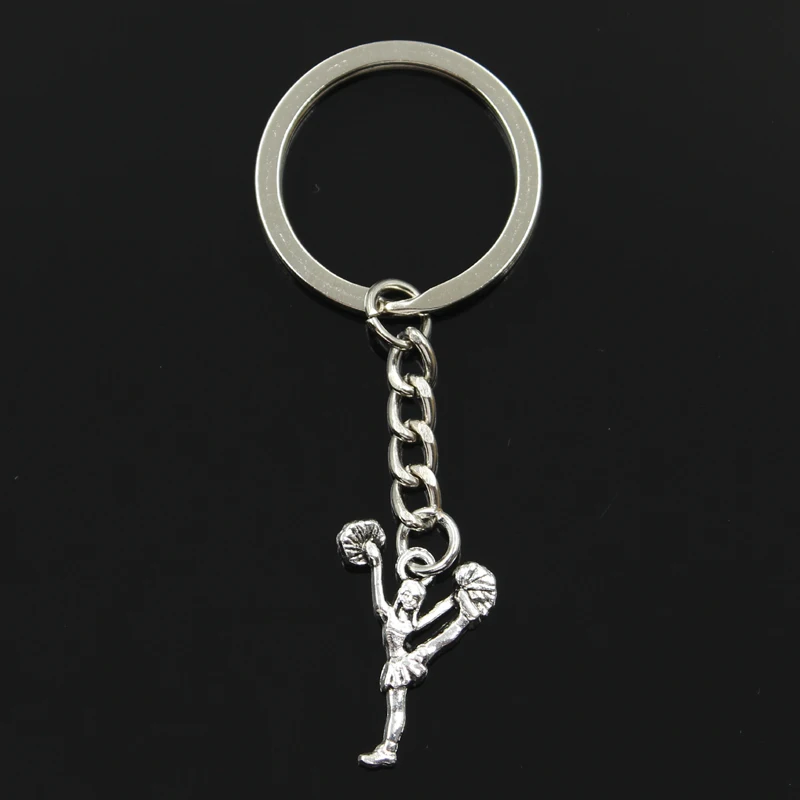 

New Fashion Keychain 26x17mm cheerleaders cheering dance Pendants DIY Men Jewelry Car Key Chain Ring Holder Souvenir For Gift