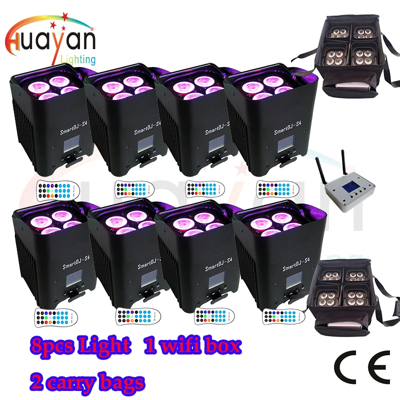 

Free Shipping:8pcs Black New SmartDJ LED Flat Par with Battery&Wireless Working With iOS, Android System+2 carry Bag+ Wifi box