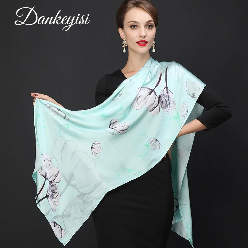 

DANKEYISI 100% Mulberry Long Scarf Women Silk Scarf Luxury Brand Scarf Shawl Silk Scarves Long Printed Shawls Beach Cover-ups