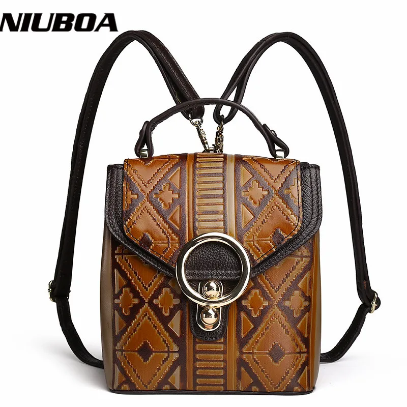 NIUBOA 100 Genuine Leather Backpack New Woman Mini Travel Backpack Real Leather School Weekend Bags High