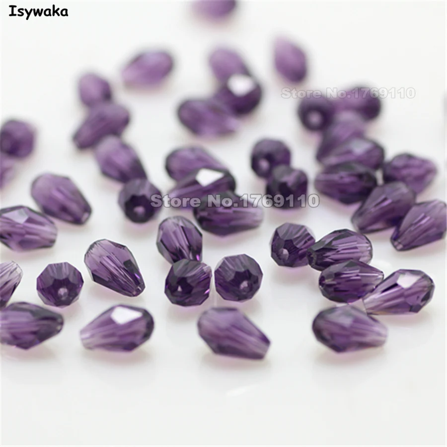 Isywaka 70pcs Purple Color 4*6mm Faceted Teardrop Bead Austria Crystal