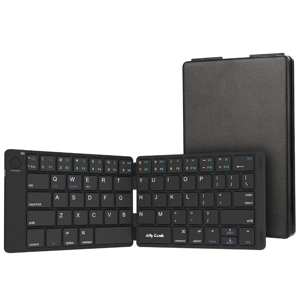 

Rechargable litchi Leather Portable Folding Bluetooth Keyboard BT Wireless Foldable Keypad for Android IOS Windows iPad Tablet