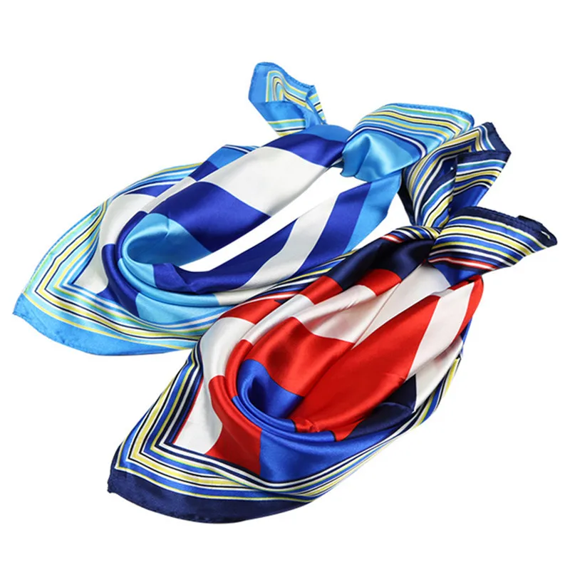 

Women Striped Printing Silk Square Scarf Business Suits Stewardess Ladies Office Soft Thin Fashion Neckerchief Bandana 60X60CM