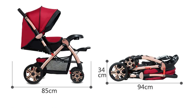 Переносная двухколесная прогулочная коляска с высоким пейзажем, может лежать и лежать, ультра-светильник, складной амортизатор, четырехколесная детская коляска