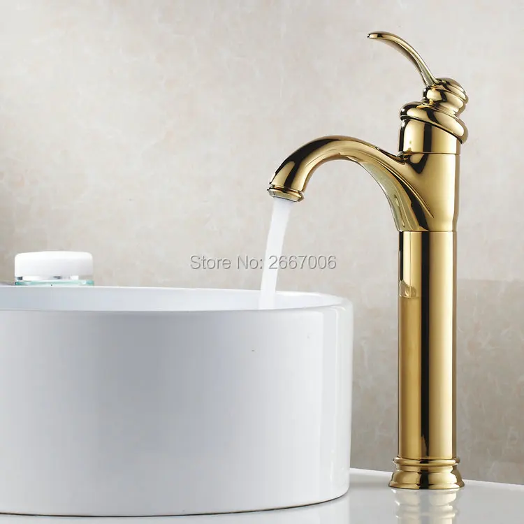 Free shipping Countertop Basin Tap Gold Faucet bathroom Sink faucet Deck Mount Hot & Gold Mixer
