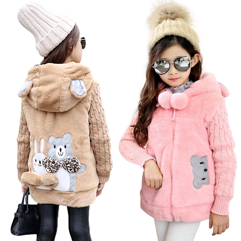 

Winter warm Girls clothing Faux Fur Fleece Coat Baby Girls Flower Jackets For Xmas Snowsuit Outerwear Kids Clothes Top children