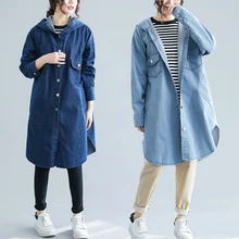 Long Denim Trench Coat Women Plus Size Large Jacket Oversized Windbreaker Hoodies Loose 2019 Winter Autumn Clothing Outerwear цена Long Denim Trench Coat Women Plus Size Large Jacket Oversized Windbreaker Hoodies Loose 2019 Winter Autumn Clothing Outerwear цены онлайн
