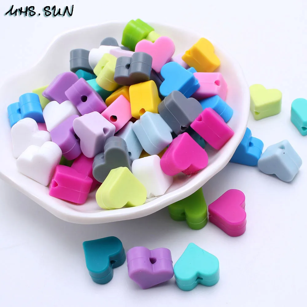 

MHS.SUN 15mm cute heart silicone beads diy baby jewelry accessories bpa free teething teether loose chewable beads 100pcs/lot