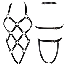 Pu кожаный ремень безопасности комплект для тела Связывание бюстгальтер черные сексуальные Harajuku панк готика настроить белье вечерние танцы рейв подвязка для женщин
