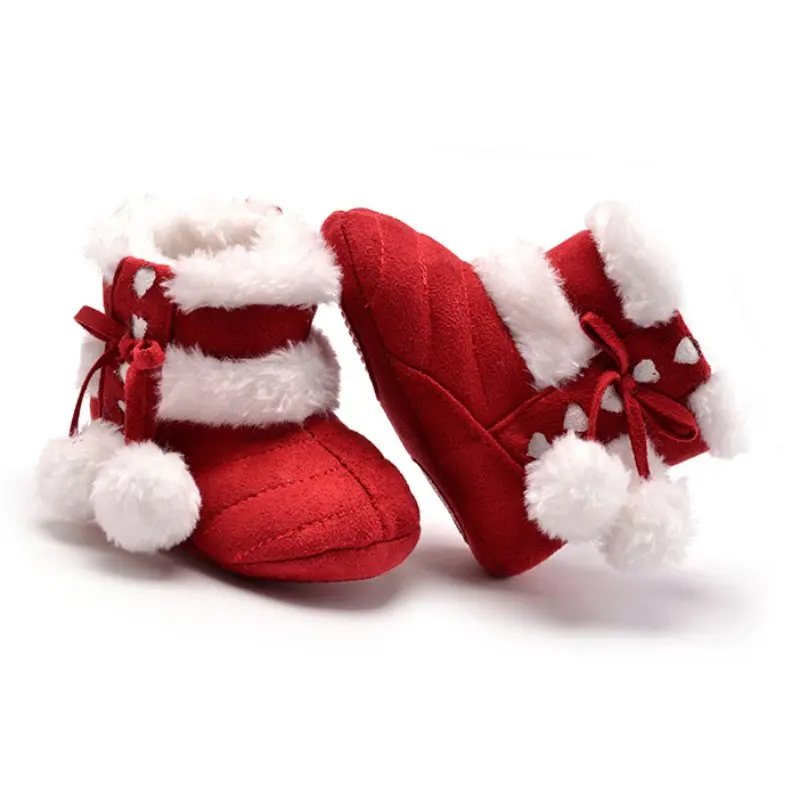 Милые теплые зимние ботинки из хлопка; детская зимняя обувь на мягкой подошве для новорожденных; нескользящие рождественские ботинки для девочек