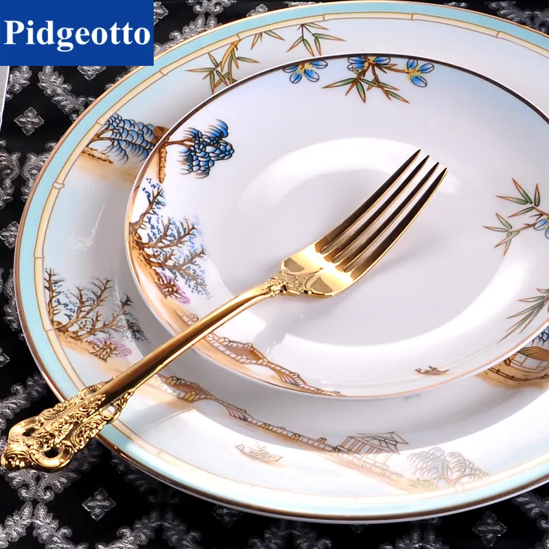 Chinese Style Porcelain Dinner Plates Creative High end West Lake Hotel