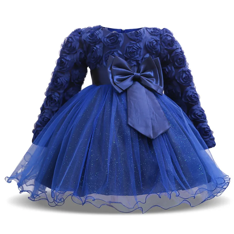 Пышные вечерние платья-пачки принцессы с кружевным бантом и цветочным рисунком для маленьких девочек элегантная одежда для маленьких девочек Одежда для маленьких детей возрастом от 6 до 24 месяцев - Цвет: Dark blue