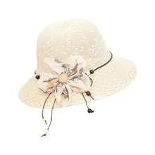 Женская летняя соломенная шляпа от солнца с волнистыми точками, вязаная кепка с широкими полями, блестящая пуговица, контрастный цвет, форма цветка, бант
