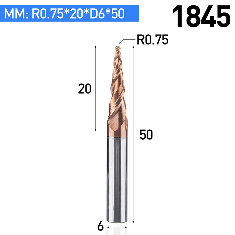 HUHAO 1 шт. HRC55 коническая сферическая конусная фреза с вольфрамовым твердосплавным покрытием конический фрезерный станок с ЧПУ D4-D10mm гравировальный станок - Длина режущей кромки: 1845