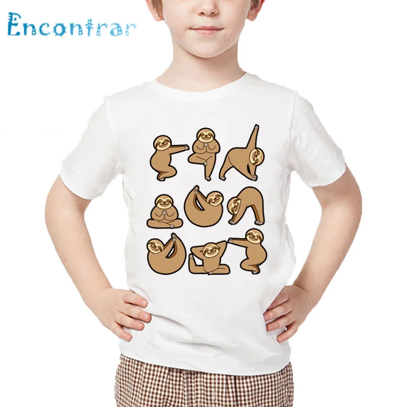 

Kids Cute Sloth Do Fitness Print Funny T shirt Baby Summer Short Sleeve White Tops Boys and Girls Cartoon T-shirt,HKP5572