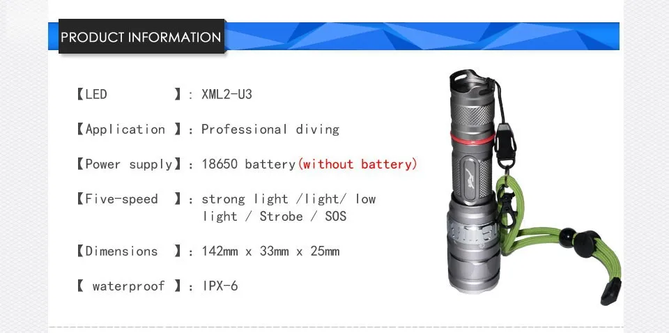 Высокая яркость CREE U3 2000 люмен светодиодный фонарик для дайвинга с IP68 водонепроницаемый дизайн для кемпинга освещение CE ROHS