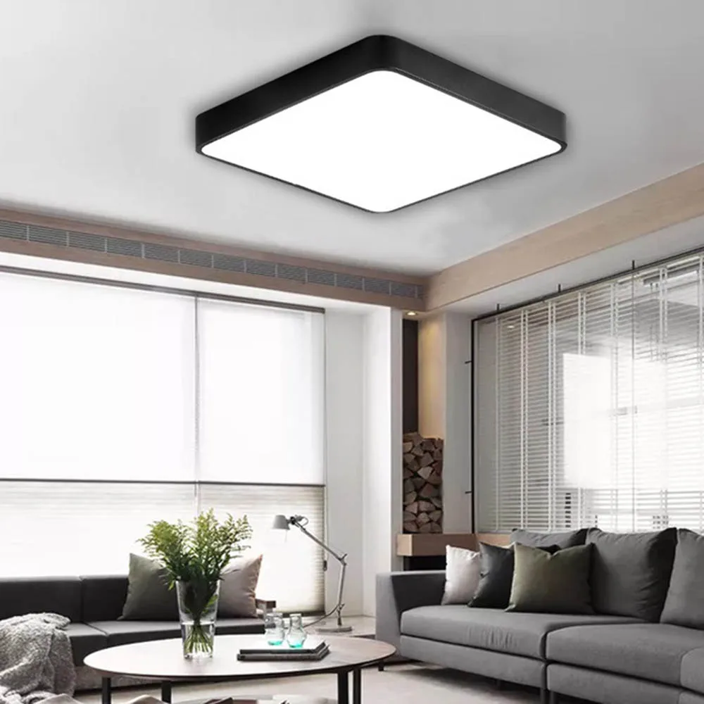 XUNATA светодиодный потолочный светильник, круглая квадратная панельная лампа 5 см, супертонкий акриловый светильник, светильник для гостиной, спальни, кухни, с дистанционным управлением - Цвет корпуса: Black Shell