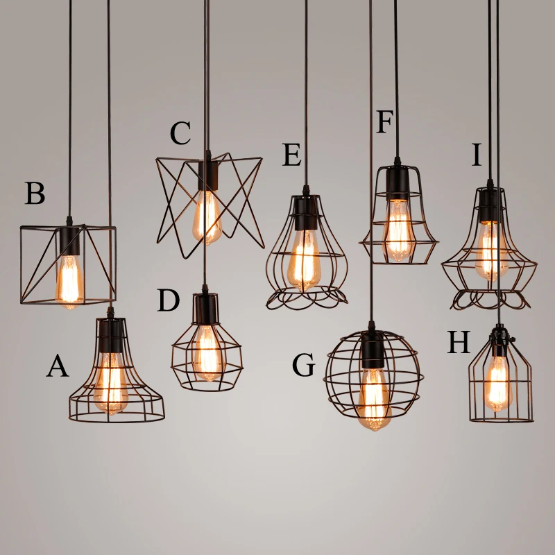 

Modern Nordic LED Pendant Light Fixture Vintage Led Bulb E27 Black Iron Hanging Cage Clothes Shop Bar Cafe Bedroom Indoor lamps