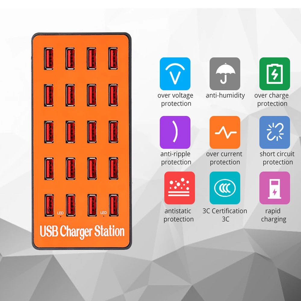 Powstro 20 портов USB зарядное устройство Quicky Charge 3,0 USB Центральная станция Универсальный адаптер питания для IPhone7 8 Plus X samsung huawei
