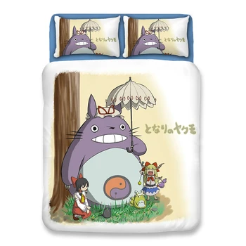 

Fashion Cartoon Totoro Bedding Set Umbrella Print Duvet Cover Set Kid Colorful Bed Cover Twin King Queen Quilt Cover Pillowcase