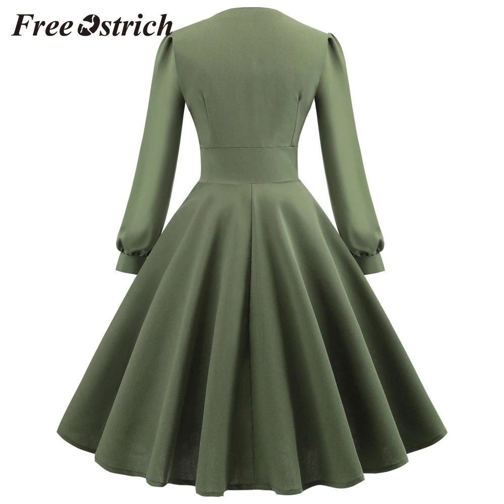 Ostrich модное женское винтажное бальное платье с v-образным вырезом и драпировкой, зеленое элегантное платье