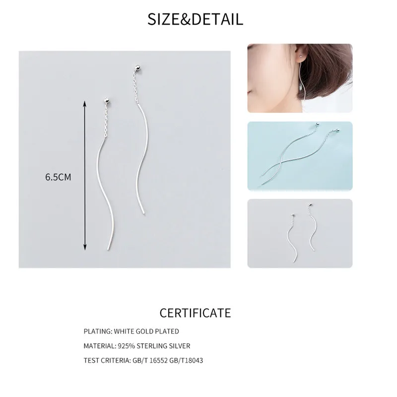 INZATT Real 925 Sterling Silver MInimalist Geometric Twisted stick Tassel Drop Earrings For Women Fine Jewelry OL Accessories - Image 2