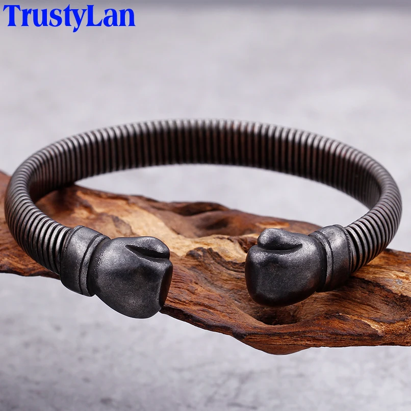 

Black Bracelets & Bangles For Men 2018 Cuff Bracelet Male Bangle Stainless Steel Hand Jewelry Hyperbole Hiphop Rock Fist Pattern