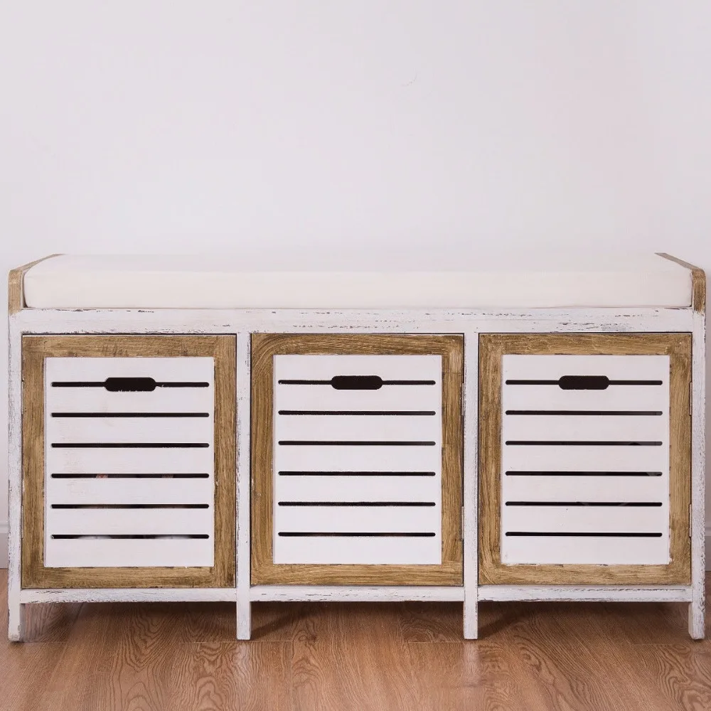 Giantex Shoe Stool Storage Bench 3 Storage Organizer Bench Cushion Seat Ottoman Hallway Living Room Furniture HW57056
