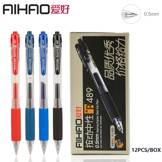 Aihao Black Red Blue Ink 12pcs/box  Manual Press Gel Pens For School  Student Teacher Office Write Stationery Supplies Gift - Gel Pens -  AliExpress