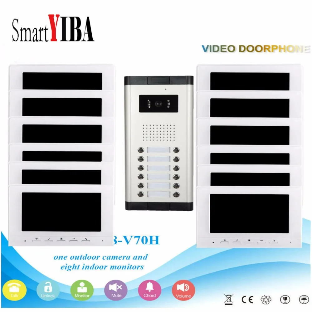 SmartYIBA New 7\ Color Video Intercom Door Phone System 12/10/8/6/4 White Screens 1 Doorbell Camera for 12 House In Stock