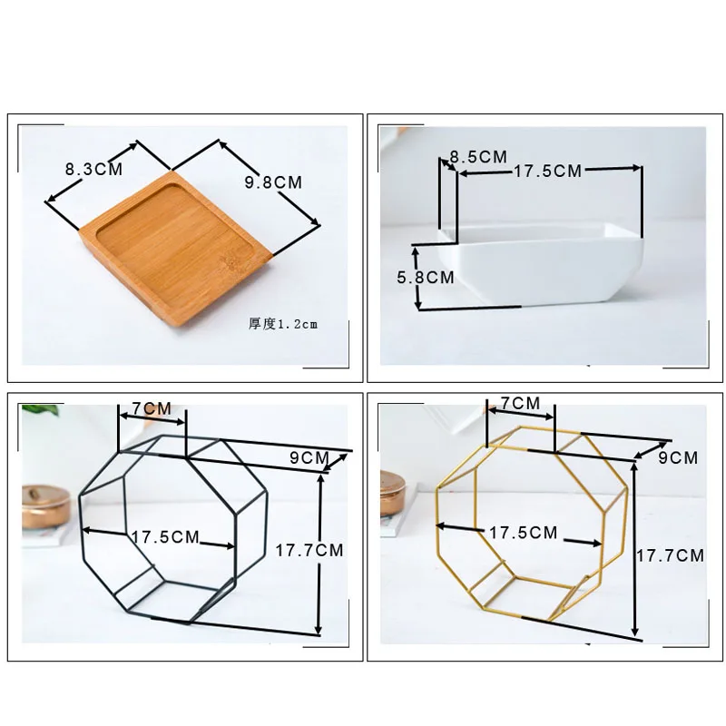 Скандинавский металлический железный стеллаж керамический горшок для растений простая восьмиугольная Геометрическая настенная висящая керамическая ваза цветочный горшок бамбуковый поднос железная рама