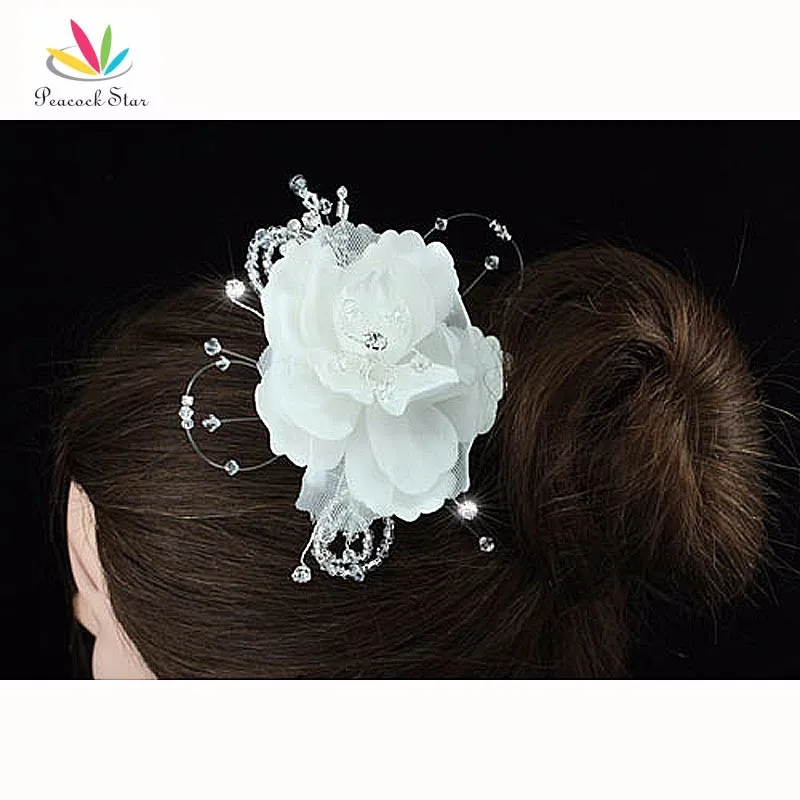 Свадебные для невесты волосы цветок ювелирные изделия вечерние ручной работы белый Атлас Кристалл CT1392