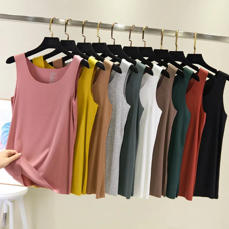 

female girls Seamless vest o-neck for women outside summer wearing Modal basic shirt plus size thin sleeveless Tank Tops Camis