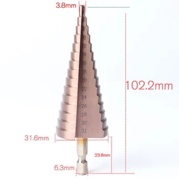 

HOEN HSS-CO / M35 Hexagonal handle Triangle Shank 4-32mm Cobalt Straight Shank Bit Metal Cone Bit Stainless Steel Hole Saw
