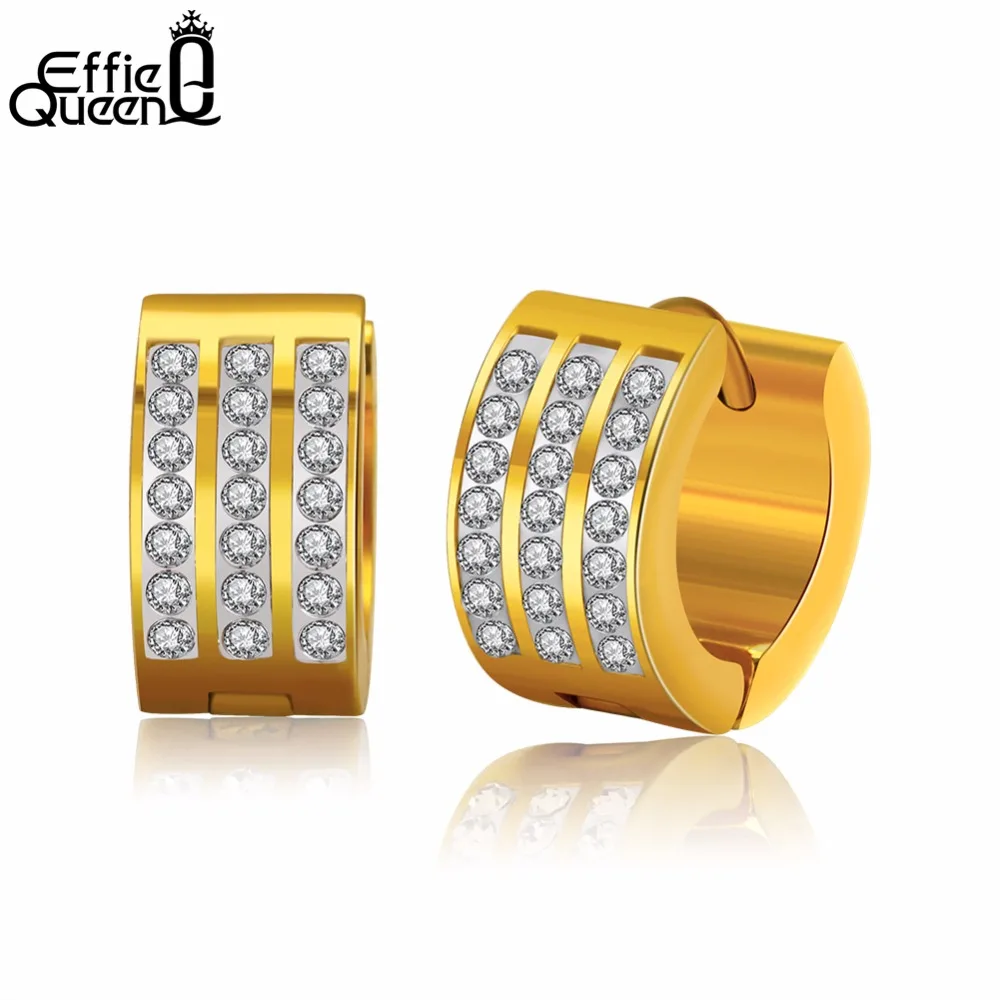 

Effie Queen New 316L Stainless Steel Earrings for Women Gold_color Hoop Earring with Cubic Zirconia Fashion Jewelry IE68