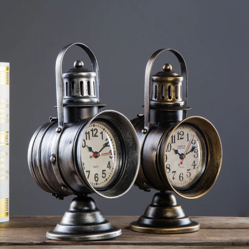 American Creative Retro Searchlight Shaped Handmade Table Clocks Mute Movement Quartz, Clock ornaments for Living Room Bedroom American Creative Retro Searchlight Shaped Handmade Table Clocks Mute Movement Quartz, Clock ornaments for Living Room Bedroom