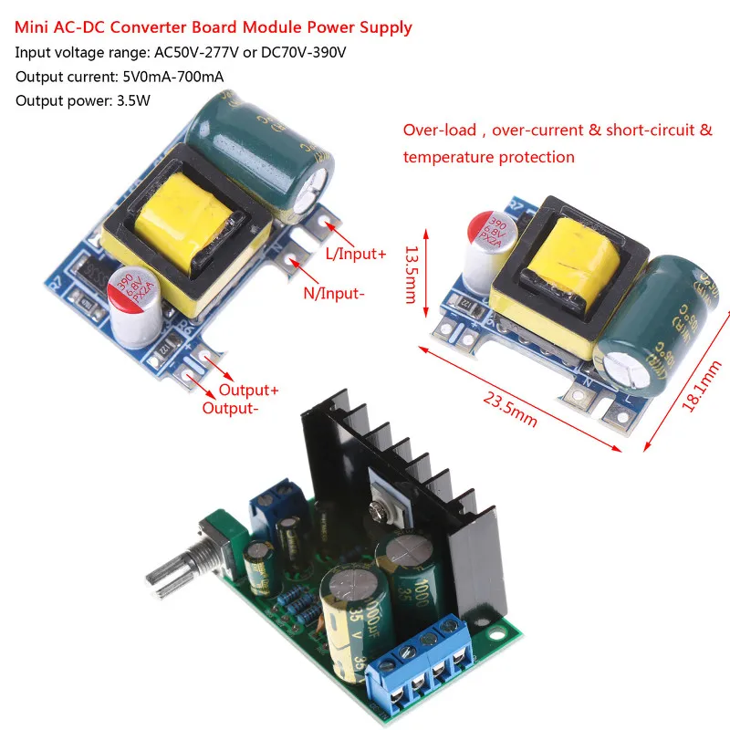 

TDA2050 DC 12-24V Amplifier Board Module Single Power Supply Volume Mini AC-DC 110V-230V To 5V 12V Converter Board Module