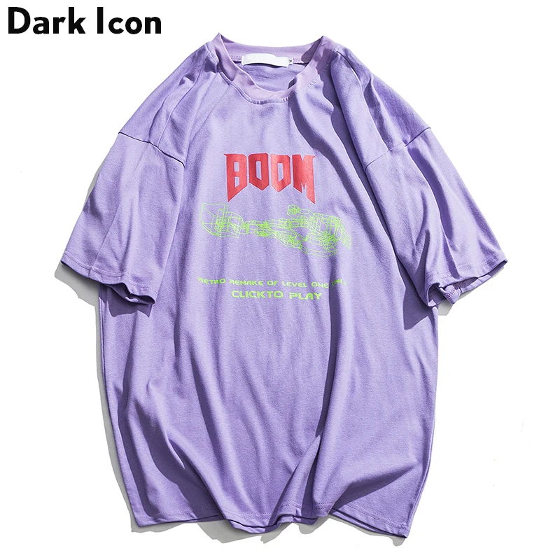 Dark Icon Boom T-shirt Men Crew Neck Cotton Men's Tshirts Oversized Street Tee Shirts for Men 2019 Summer Man Clothing
