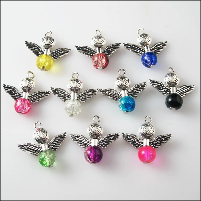 

10Pcs Mixed Glass Dancing Angel Wings Lotus Charms Pendants 24mm