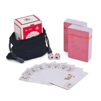

MQUPIN Waterproof thick plastic mini travel portable mahjong solitaire Solitaire Mahjong Playing Cards With Two dice Velvet bag