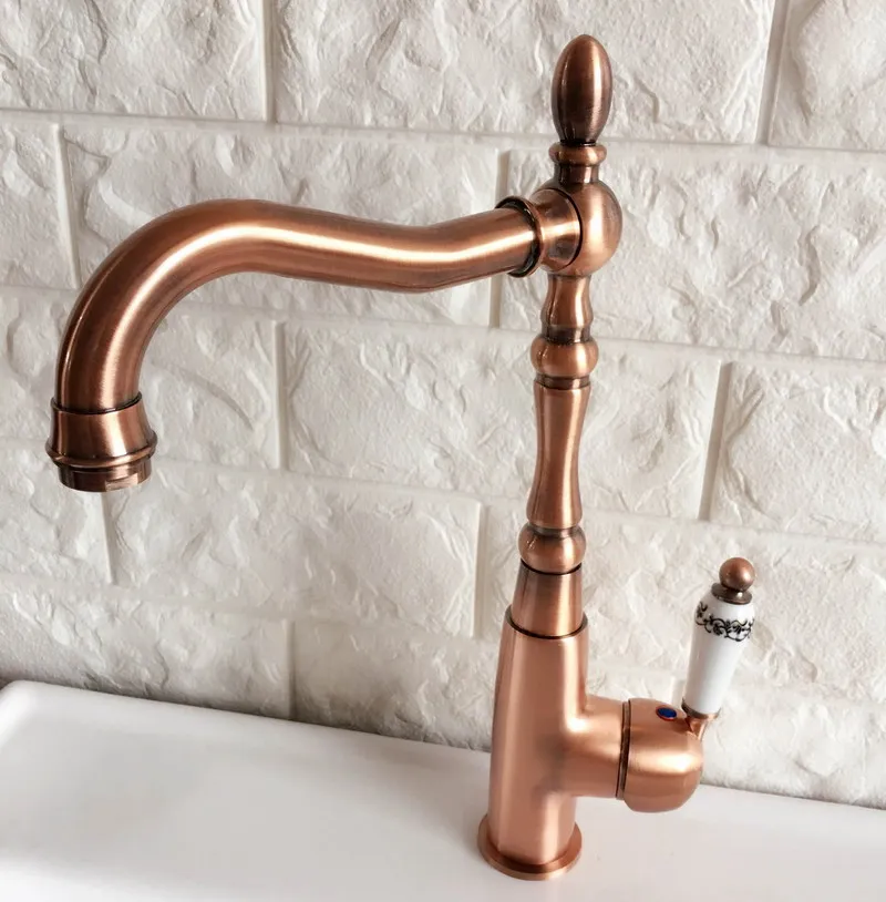 Swivel Spout Water Tap Antique Red Copper Single Handle Single Hole Kitchen Sink & Bathroom Faucet Basin Mixer Tap anf421
