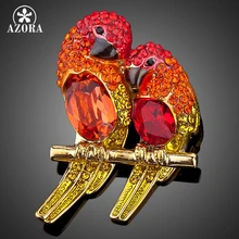 AZORA Dos Pájaro Rojo Chapado En Oro Cristalino Magnífico Traje de La Manera Broche TP0009