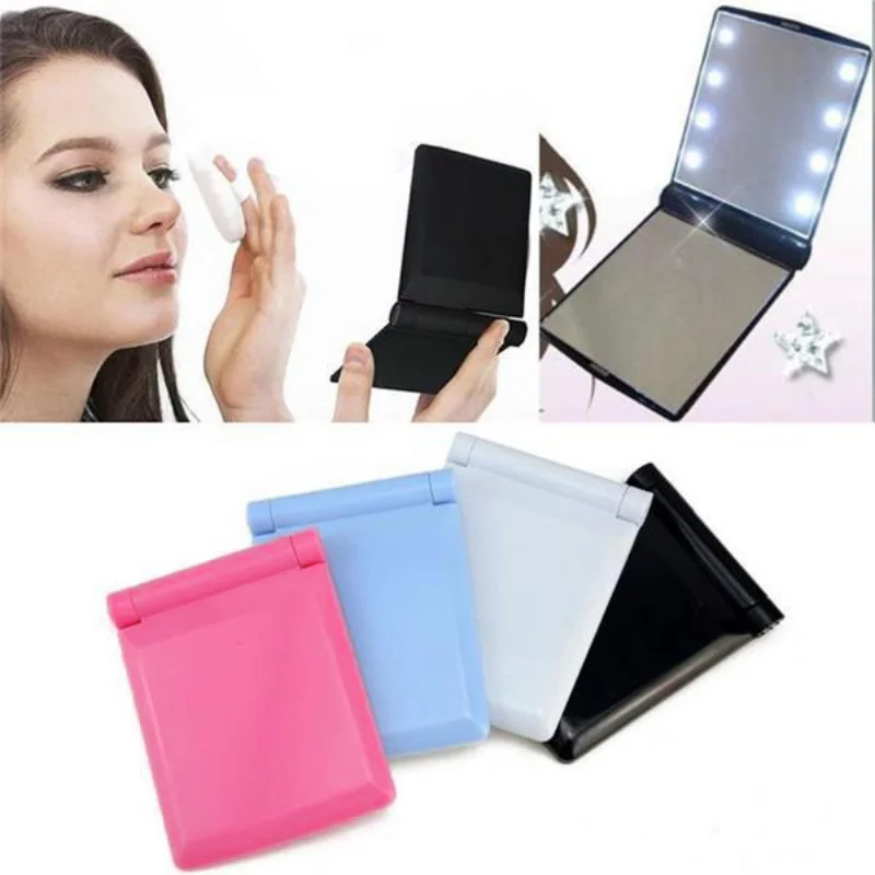 Daily Use LED Mirror Makeup Cosmetic 8 LED Lights Lamps Folding Compact