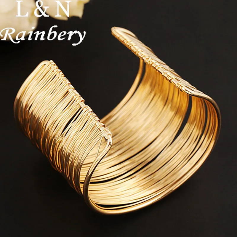 Rainbery Fashion Summer Style Gold Plated Cuff Bracelets Bangles Punk Jewelry One Direction Multilayer Bracelets For Women 2016