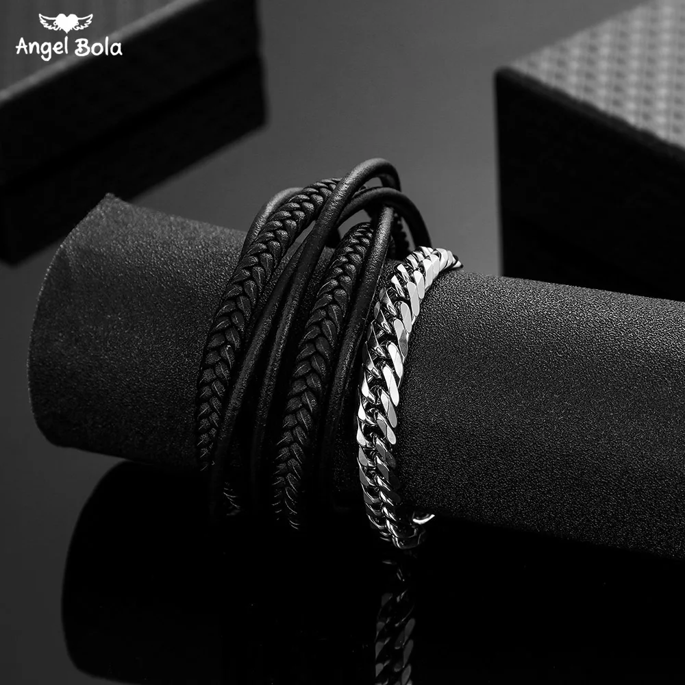 

Stainless Steel Handmade Optional Wholesale Buddha Bracelets Genuine Wrap Leather Wristband Bracelets Men Pulseiras De Couro