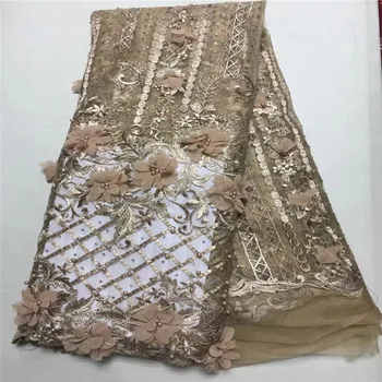 

Nigerian Lace Fabric 2018 High Quality Green 3d Flowers Fabric African Beautiful Mesh Lace Fabric With Beads HJ1330-1